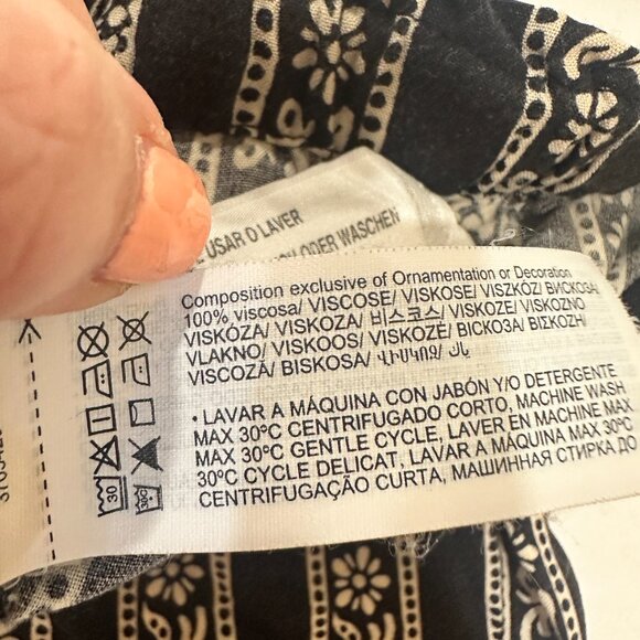 WOMEN'SECRET Boho Black Print Long Pant Mid Rise Draw String Sz L Front Pocket - Picture 8 of 16